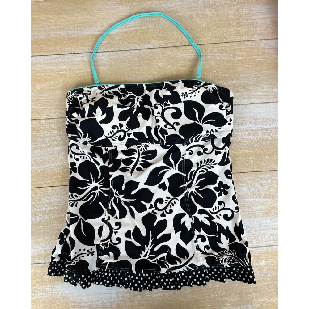Black & White Hawaiian Floral Tankini Top Malibu Dream Girl Size Large